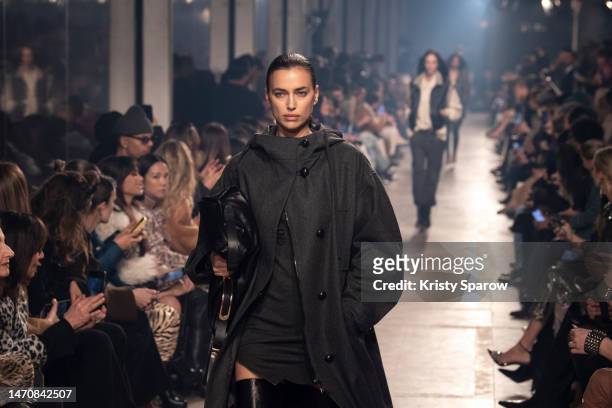 Irina Shayk walks the runway during the Isabel Marant Womenswear Fall Winter 2023-2024 show as part of Paris Fashion Week on March 02, 2023 in Paris,...