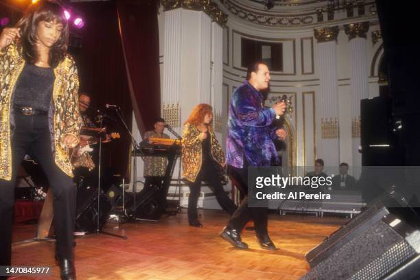 Harry Wayne Casey and KC and The Sunshine Band perform at the Waldorf Astoria hotel on March 10, 1998 in New York City.