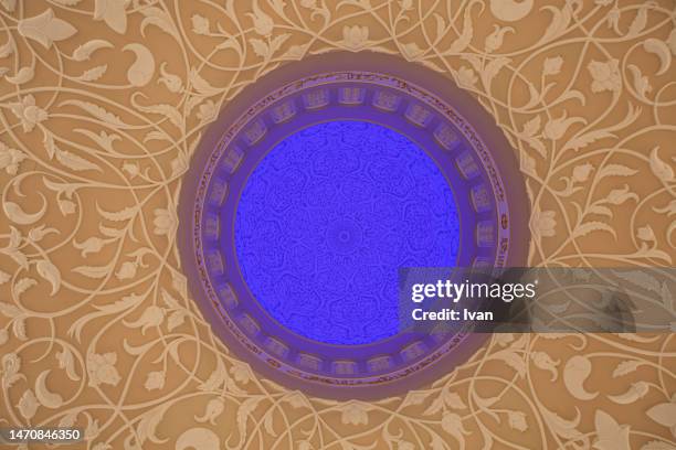 full frame of texture, blue dome with repeating floral pattern - abu dhabi culture stock pictures, royalty-free photos & images