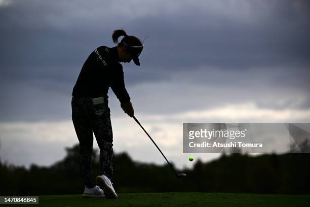 Asuka Ishikawa of Japan hits her tee shot on the 3rd hole during the second round of Daikin Orchid Ladies at Ryukyu Golf Club on March 3, 2023 in...