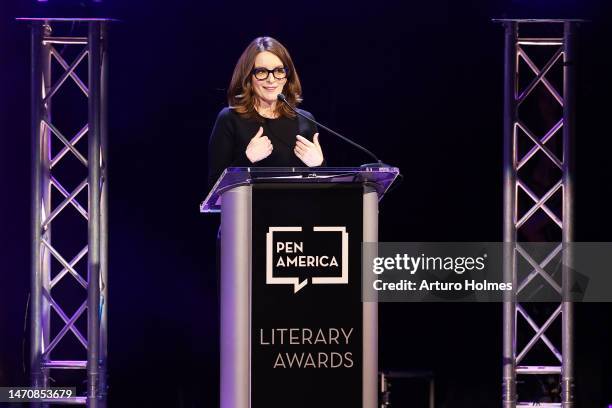 Tina Fey speaks onstage during the 60th annual PEN America Literary Awards at Town Hall on March 02, 2023 in New York City.