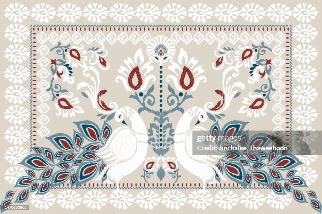Ikat floral paisley embroidery