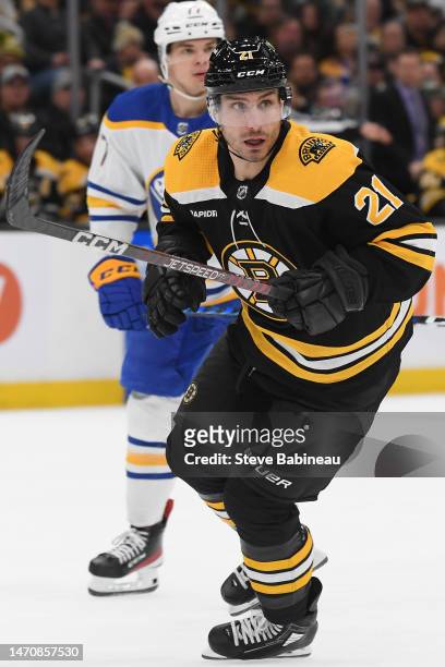 Garnet Hathaway of the Boston Bruins skates against the Buffalo Sabres at the TD Garden on March 2, 2023 in Boston, Massachusetts.