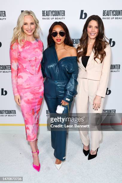 Candice King, Jeannie Mai Jenkins and Ashley Greene attend Beautycounter 10 Year Anniversary Celebration at NeueHouse Hollywood on March 02, 2023 in...