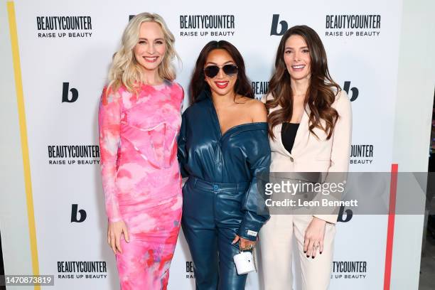 Candice King, Jeannie Mai Jenkins and Ashley Greene attend Beautycounter 10 Year Anniversary Celebration at NeueHouse Hollywood on March 02, 2023 in...