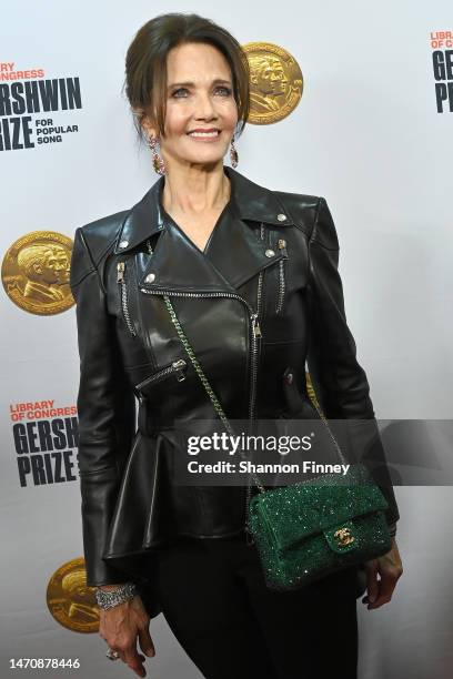 Actress Lynda Carter walks the red carpet at the 2023 Library of Congress Gershwin Prize for Popular Song on March 01, 2023 in Washington, DC.
