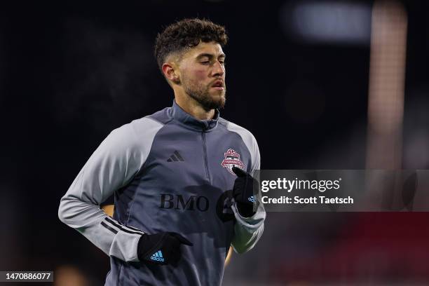 Jonathan Osorio of Toronto FC looks on before the MLS game against DC United at Audi Field on February 25, 2023 in Washington, DC.