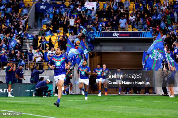 Tohu Harris of the Warriors runs out for the round one NRL match between the New Zealand Warriors and Newcastle Knights at Sky Stadium on March 03,...