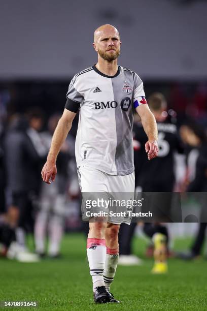 Michael Bradley of Toronto FC reacts after the MLS game against DC United at Audi Field on February 25, 2023 in Washington, DC.