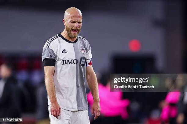 Michael Bradley of Toronto FC reacts after the MLS game against DC United at Audi Field on February 25, 2023 in Washington, DC.