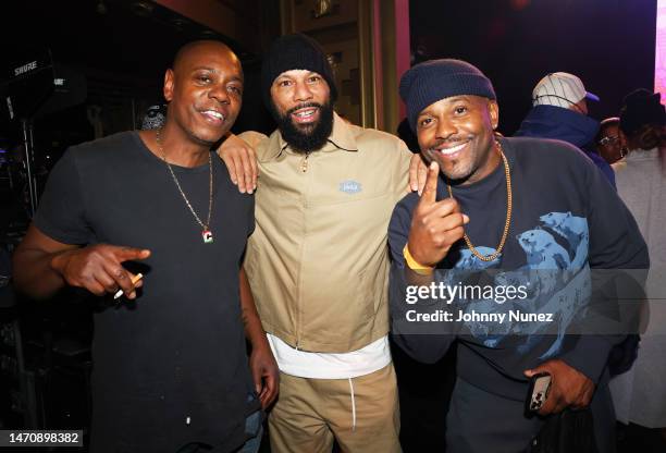 Dave Chappelle, Common and Coodie Simmons pose backstage at De La Soul’s The DA.I.S.Y. Experience, produced in conjunction with Amazon Music, at...