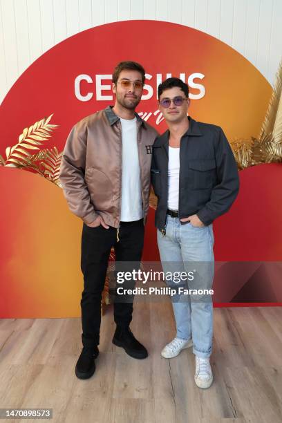 Austin North and Gavin Leatherwood attend the CELSIUS Fantasy Vibe launch event and after party on March 02, 2023 in Malibu, California.