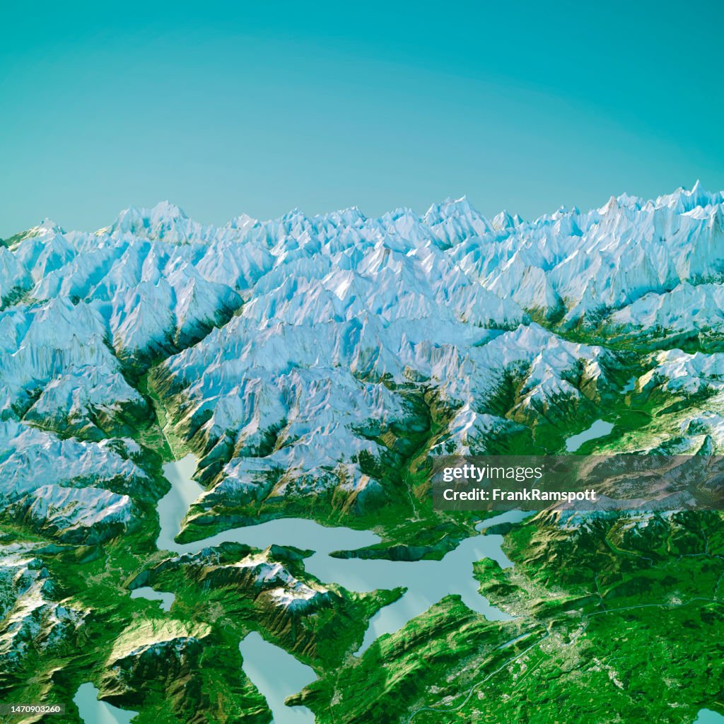 Lake Lucerne Topographic Map 3D View Color
