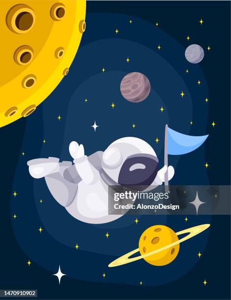 floating astronaut. cartoon creative mascot. - outer space logo stock illustrations