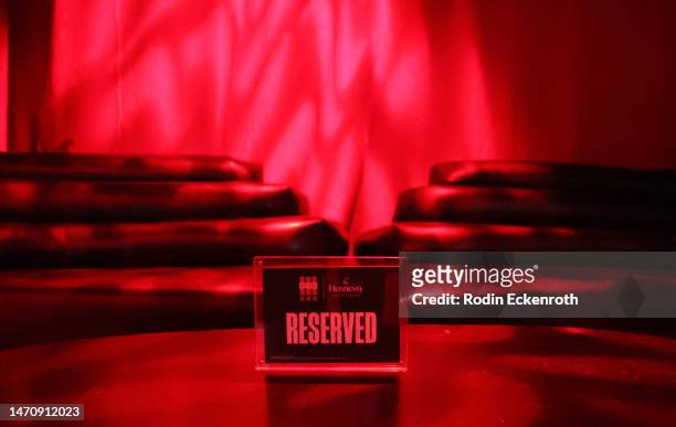 Reserved sign at the "Creed III" & Hennessy gym pop-up in Los Angeles, CA on March 02, 2023 in West Hollywood, California.