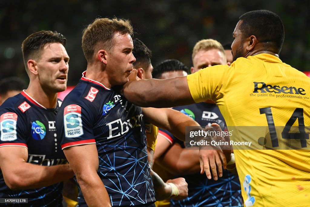 Rebels Rugby Rebels and Hurricanes clash during the round two Super Rugby Pacific ...