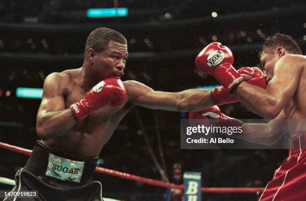 Sugar Shane Mosley from the United States and compatriot Oscar De La Hoya trade punches at each other during their World Boxing Council and...