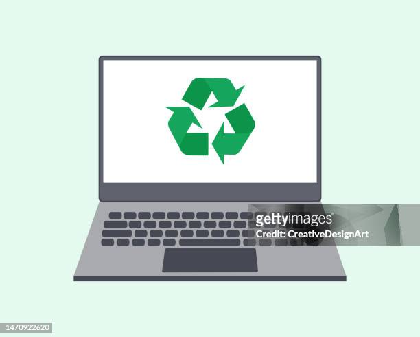 laptop with recycle symbol on screen. environmental conservation and recycle concept - e waste stock illustrations