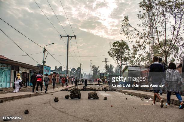 Ville morte organised by pressure groups and citizen movements in Goma , 6 February 2023. The Congolese demonstrators wanted to cross the border to...