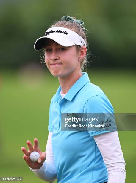 Nelly Korda of The United States acknowledges the crowd on the eighteenth green during Day Two of the HSBC Women's World Championship at Sentosa Golf...
