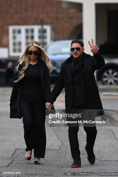 Jessica Smith and Stephen Bear arrive for his sentencing hearing at Chelmsford Magistrates Court on March 03, 2023 in Chelmsford, England. Stephen...