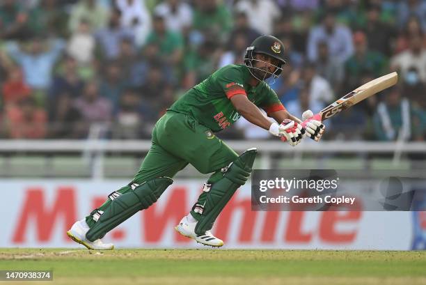 Tamim Iqbal of Bangladesh bats during the 2nd One Day International match between Bangladesh and England at Sher-e-Bangla National Cricket Stadium on...