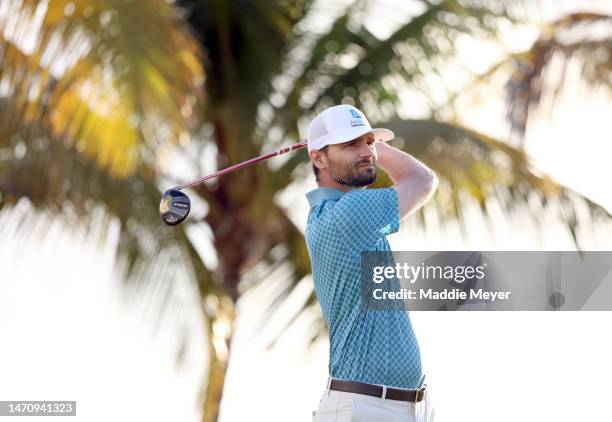 Kyle Stanley of the United States hits his first shot on the 10th hole during the second round of the Puerto Rico Open at Grand Reserve Golf Club on...