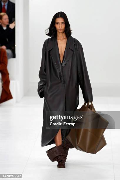 Model walks the runway during the Loewe Womenswear Fall Winter 2023-2024 show as part of Paris Fashion Week on March 3, 2023 in Paris, France.