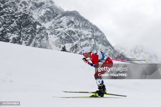 Johannes Hoesflot Klaebo of Team Norway competes during the Cross-Country Men's 4x10km Relay Classic/Free at the FIS Nordic World Ski Championships...