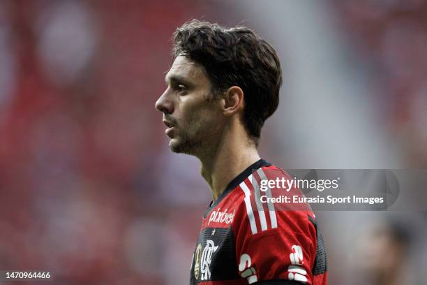 Rodrigo Caio of Flamengo walks in the field during the Carioca Serie A match between Botafogo and Flamengo on February 25, 2023 at Estadio Mane...