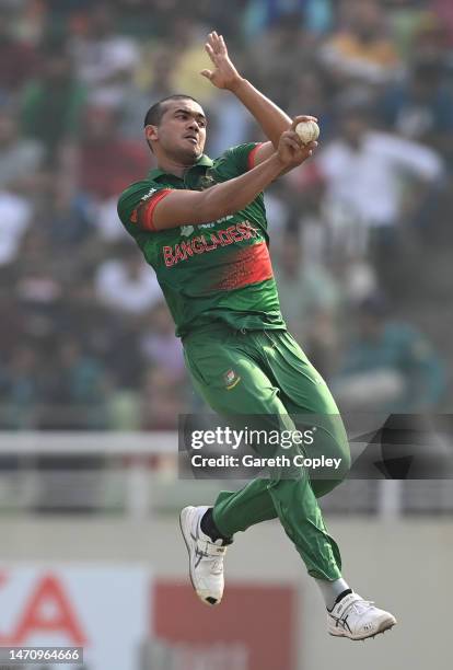 Taskin Ahmed of Bangladesh bowls during the 2nd One Day International between Bangladesh and England at Sher-e-Bangla National Cricket Stadium on...