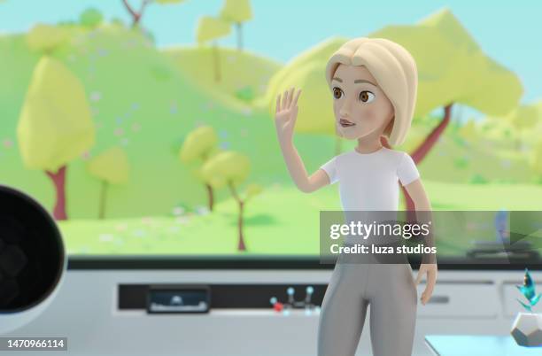 avatar in the metaverse waving at a friend - waving icon stock pictures, royalty-free photos & images