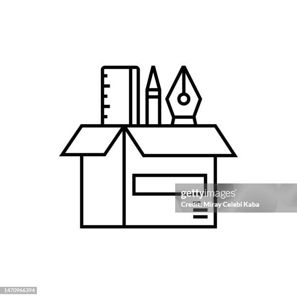packaging design line icon - developer office stock illustrations