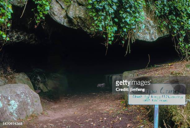 1980s old positive film scanned, escape tunnel of blarney castle, medieval stronghold, county cork, ireland - blarney castle stock pictures, royalty-free photos & images