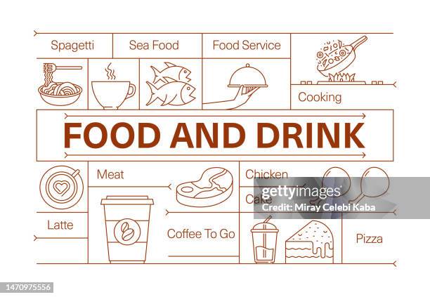 food and drink line icon set and banner design - drinking milkshake stock illustrations