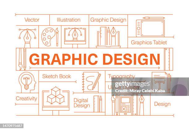graphic design line icon set and banner design - web designer logo stock illustrations