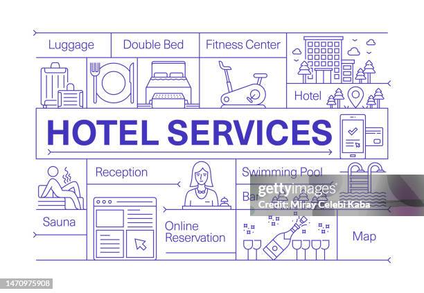 hotel service line icon set und banner design - salon tv stock-grafiken, -clipart, -cartoons und -symbole