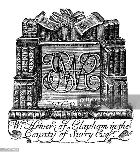 antique bookplate - antique plate stock illustrations
