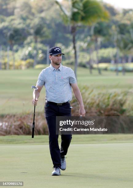 Chris Stroud of the United States walks off the green after a putt on the 9th hole during the second round of the Puerto Rico Open at Grand Reserve...