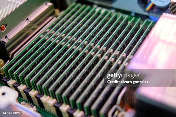 motherboard with multiple memory slots for high performance computing - capacitors stock pictures, royalty-free photos & images