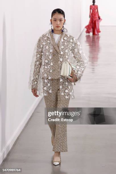 Model walks the runway during the Giambattista Valli Womenswear Fall Winter 2023-2024 show as part of Paris Fashion Week on March 3, 2023 in Paris,...