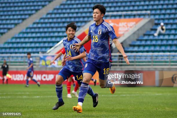 Kumata Naoki of Japan celebrates his goal with teammates during the match Group D - AFC U20 Asian Cup Uzbekistan between Japan and China at JAR...