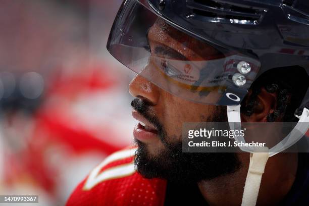 Anthony Duclair of the Florida Panthers skates the ice during warm ups prior to the start of the game against the Nashville Predators at the FLA Live...