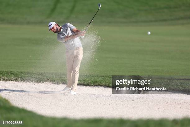 Max Homa of the United States plays a shot from a fairway bunker on the 16th hole during the second round of the Arnold Palmer Invitational presented...