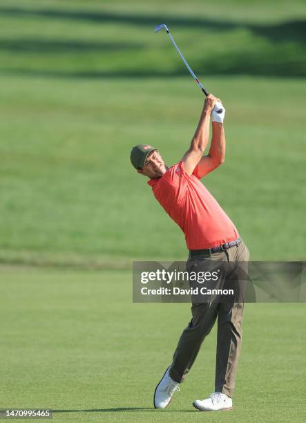 Adam Scott of Australia plays his second shot on the 16th hole during the second round of the Arnold Palmer Invitational presented by Mastercard at...