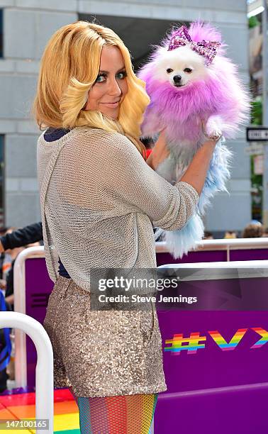 Aubrey O'Day appears on the Virgin America "Ride With Pride" Float at the San Francisco Gay Pride Parade on June 24, 2012 in San Francisco,...