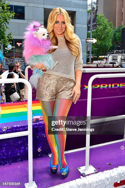 Aubrey O'Day appears on the Virgin America "Ride With Pride" Float at the San Francisco Gay Pride Parade on June 24, 2012 in San Francisco,...