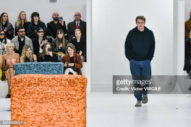 Fashion designer Jonathan Anderson walks the runway during the Loewe Ready to Wear Fall/Winter 2023-2024 fashion show as part of the Paris Fashion...