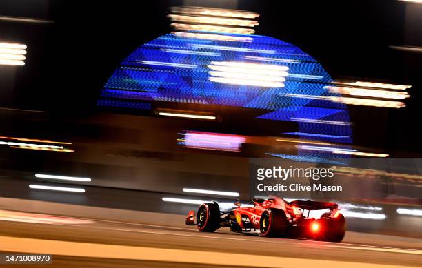 Charles Leclerc of Monaco driving the Ferrari SF-23 on track during practice ahead of the F1 Grand Prix of Bahrain at Bahrain International Circuit...