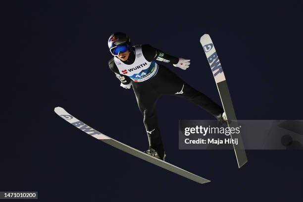 Ryoyu Kobayashi of Japan competes during the Ski Jumping Men's Individual HS138 Competition at the FIS Nordic World Ski Championships Planica on...